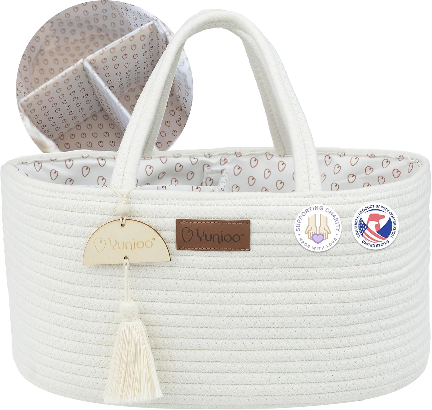 Yunioo Organizador de fraldas para itens essenciais de bebê para recém-nascidos, bolsa para troca de fraldas, cesta para presentes de chá de bebê, organizador de fraldas para trocador e trocador, cesta para guardar brinquedos