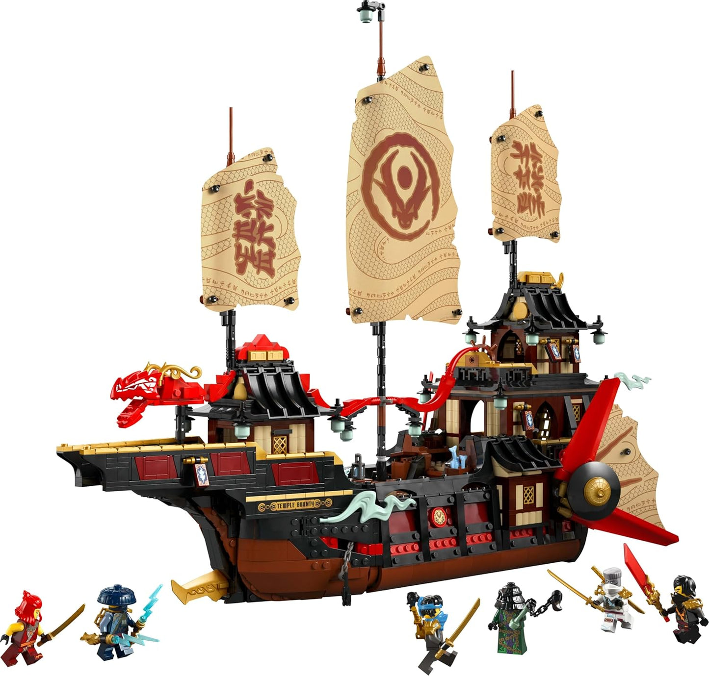 LEGO NINJAGO The Temple Bounty - Barco de brinquedo interativo com velas móveis, além de 6 minifiguras, incluindo Cole, Zane e Nya - Presente para meninos maiores de 14 anos e fãs adolescentes de Dragons Rising - 71848