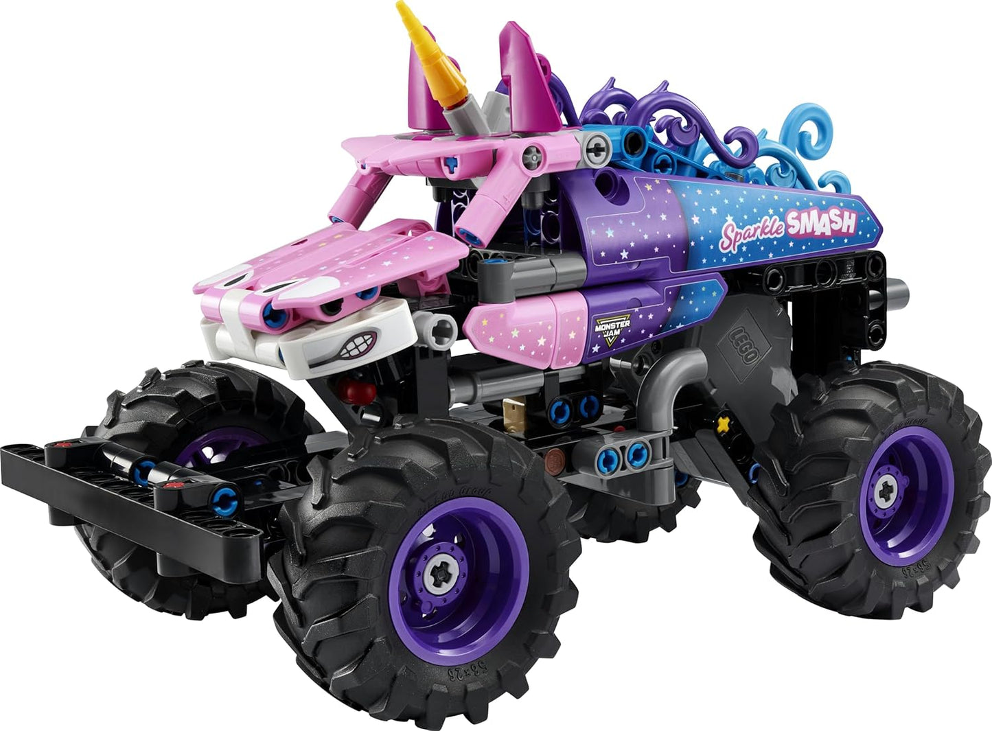 LEGO Technic Monster Jam Sparkle Smash Caminhão de Brinquedo com Mecanismo de Fricção - Kit de Modelo de Carro de Corrida com Tema de Unicórnio Rosa - Presente de Aniversário Criativo para Meninos, Meninas e Fãs a partir de 7 Anos - 42220