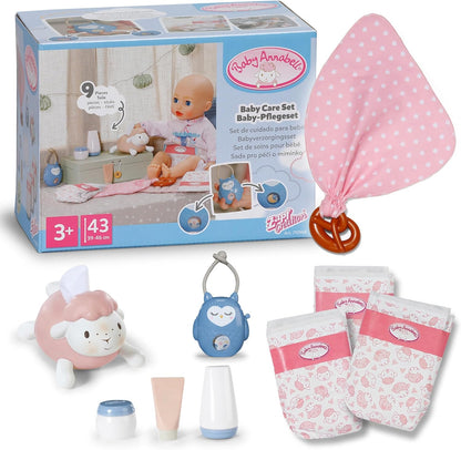 Baby Annabell Kit de Cuidados para Bebê Conjunto de acessórios para boneca com 7 peças - Inclui fraldas, porta-lenços umedecidos, creme e mamadeiras de brinquedo, Para bonecas de 36 cm e 43 cm Indicado para crianças a partir de 3 anos