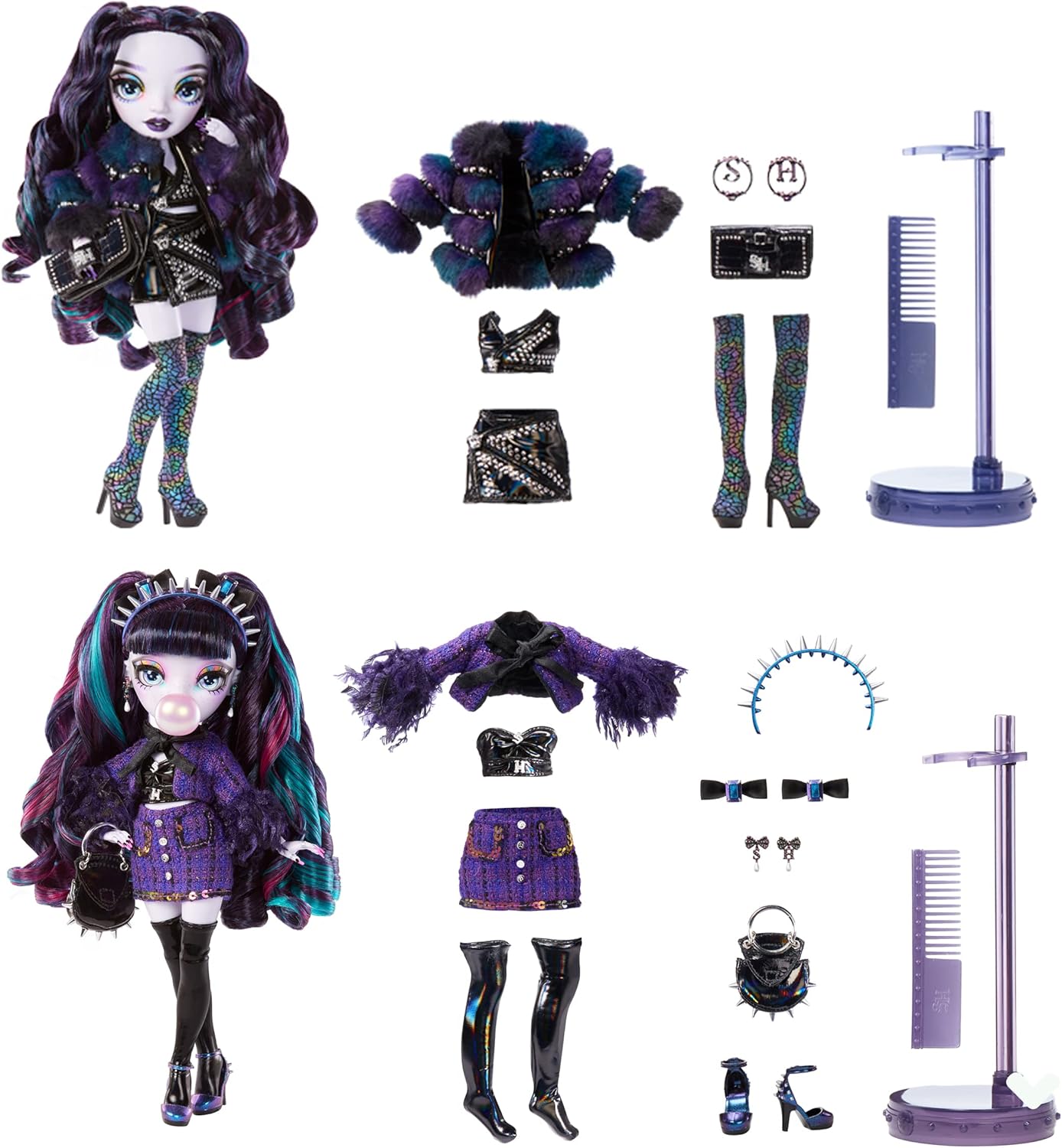 Rainbow High Special Edition Twins - NAOMI & VERONICA STORM 2-Pack - Boneca fashion inclui roupa de grife roxa e preta com acessórios - Adequado para crianças de 6 a 12 anos
