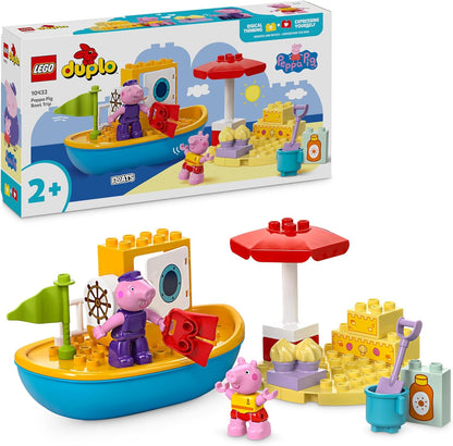 LEGO Brinquedo de viagem de barco DUPLO Peppa Pig, brinquedos para crianças de desenvolvimento inicial e atividades com 2 figuras, conjunto de peças de verão, ideia de presente para meninas e meninos de 2 anos ou mais 10432