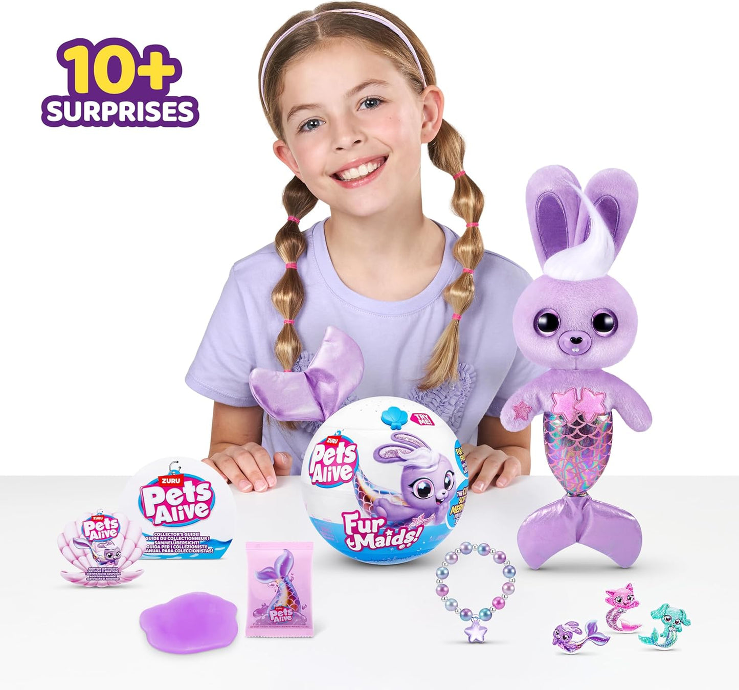 Pets Alive Furmaids da ZURU Sereia de Pelúcia Interativa com Luzes e Sons para Meninas (Coelhinho Roxo)