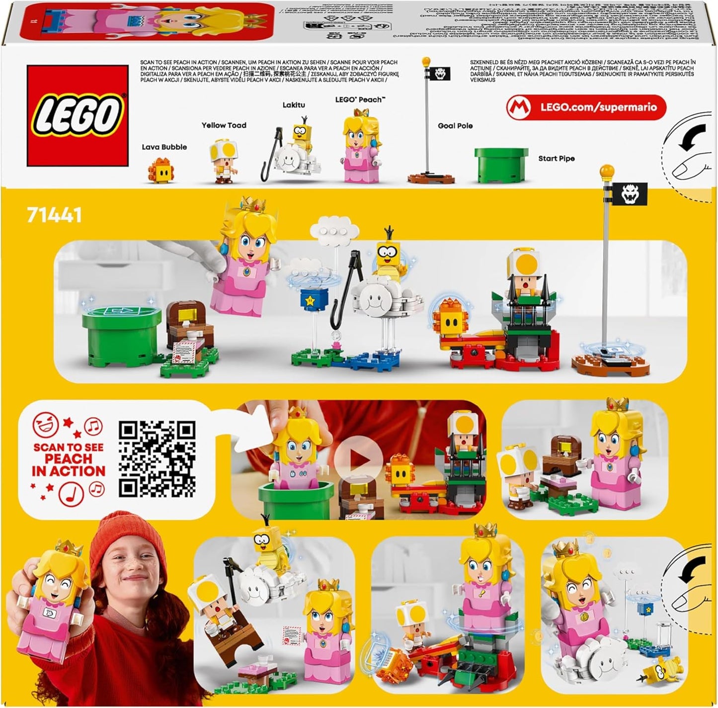 LEGO Super Mario Adventures com pêssego interativo, conjunto de brinquedos de princesa para crianças, figura de sapo amarelo, presente Nintendo para meninas, meninos e jogadores de 6 anos ou mais,