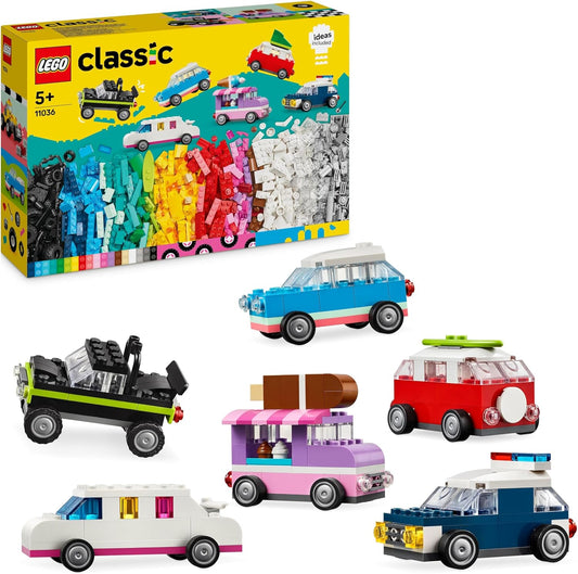 LEGO Classic Vehículos creativos, colorido kit de modelo de coche con un coche de policía de juguete, camión de helados, limusina, furgoneta y más, juguetes de construcción de ladrillos para niños pequeños, niños y niñas de 5 años