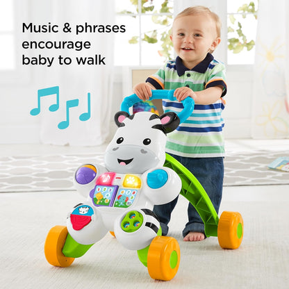 Andador Zebra Aprenda Comigo da Fisher-Price | Andador de Empurrar para Bebês com Luzes e Música, Brinquedo para Meninas e Meninos | Andador de Empurrar Interativo para Bebês e Crianças Pequenas | Versão em Inglês do Reino Unido, GXC31