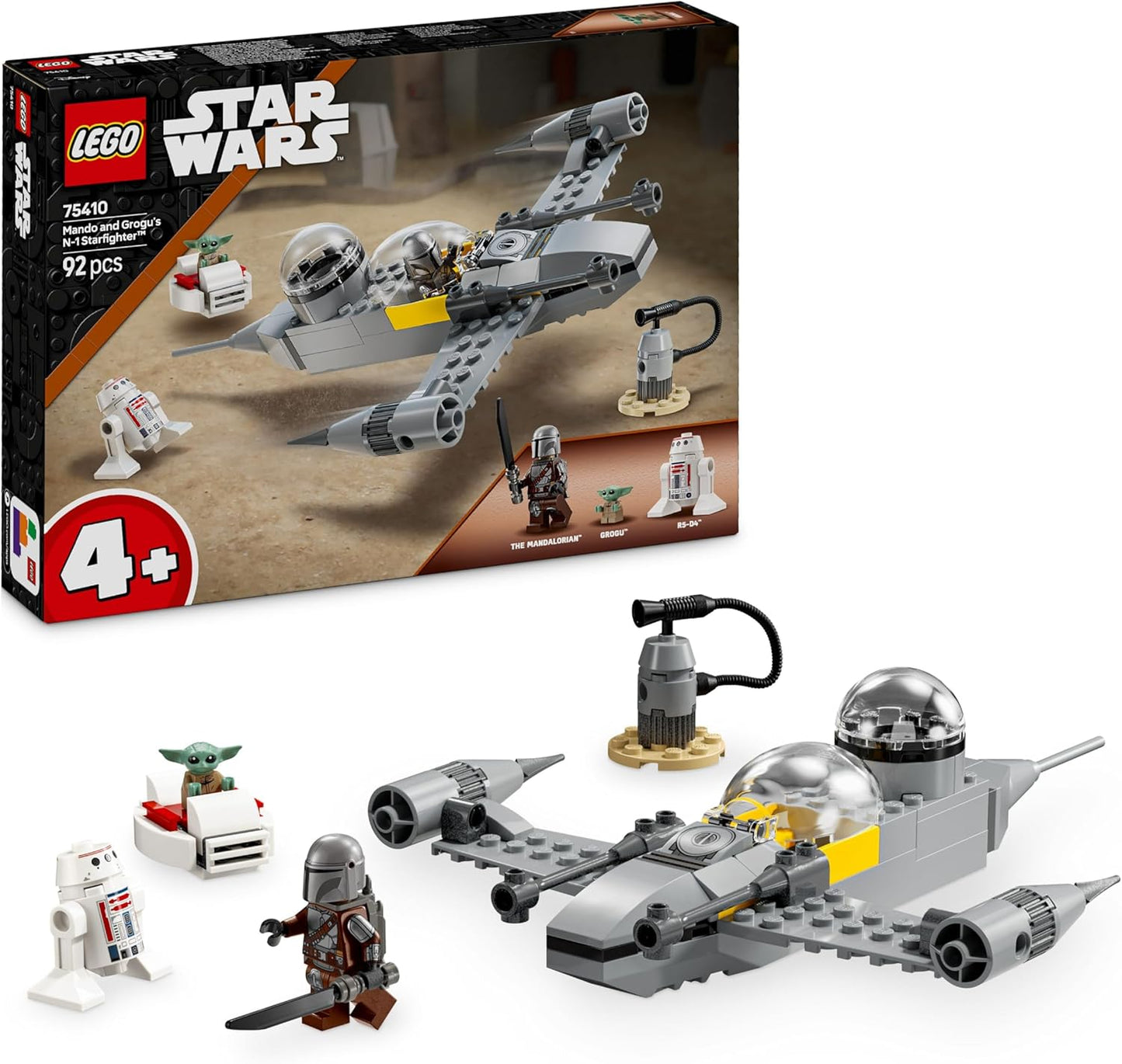 LEGO Star Wars 75410 Brinquedo de construção do Starfighter N-1 de Mando e Grogu com a minifugura Mandaloriana, figuras de Grogu e R5-D4, além de uma estação de abastecimento construída em tijolos