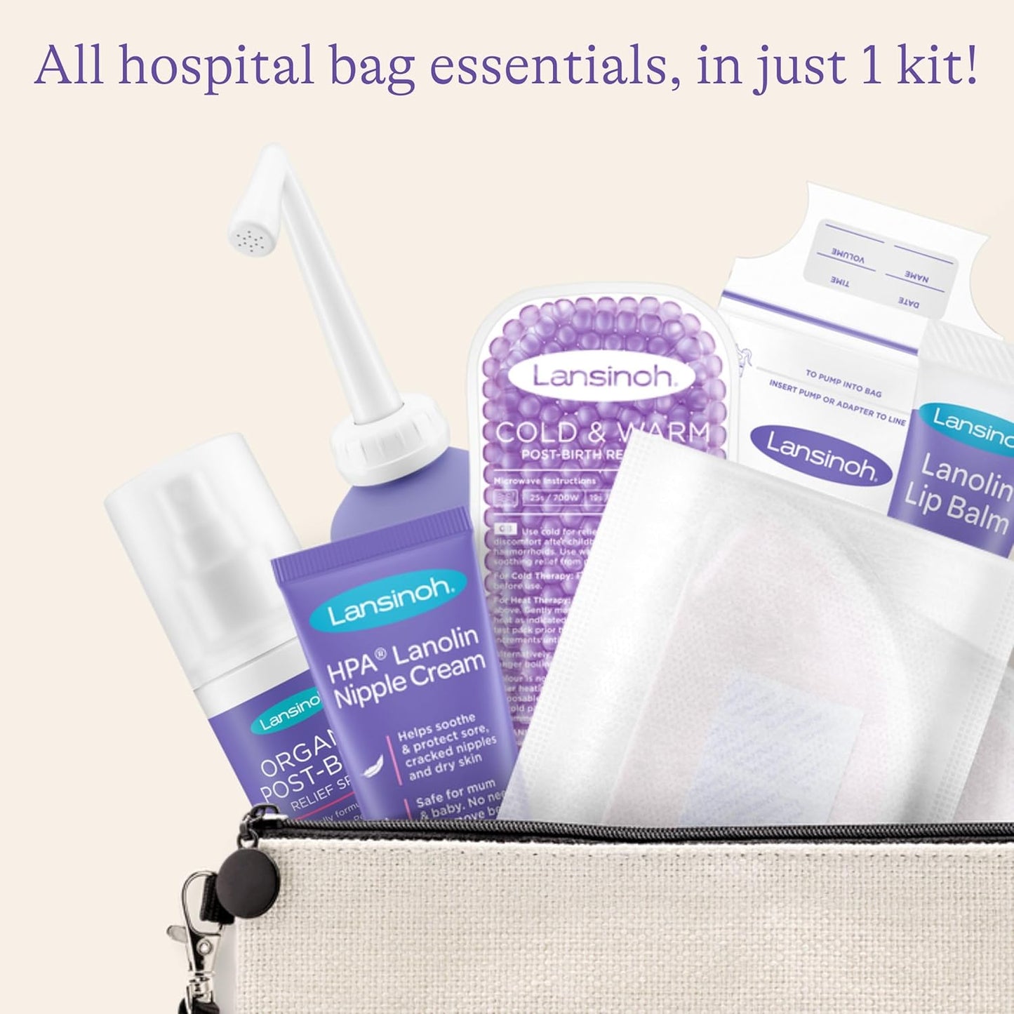 Lansinoh Kit para Bolsa de Maternidade - 13 Produtos Essenciais para o Pós-Parto e Amamentação - Presentes para Novas Mamães