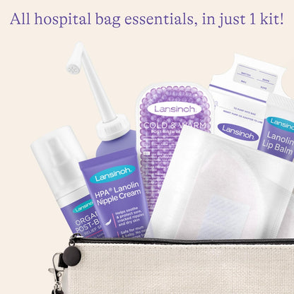 Lansinoh Kit para Bolsa de Maternidade - 13 Produtos Essenciais para o Pós-Parto e Amamentação - Presentes para Novas Mamães
