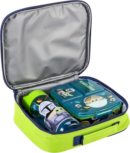 Zawadi Global Conjunto de lancheira infantil Star Wars Mandalorian Kids - lancheira isolada, lancheira com vários compartimentos e garrafa de água de 540 ml - conjunto de comida para almoço de viagem escolar,