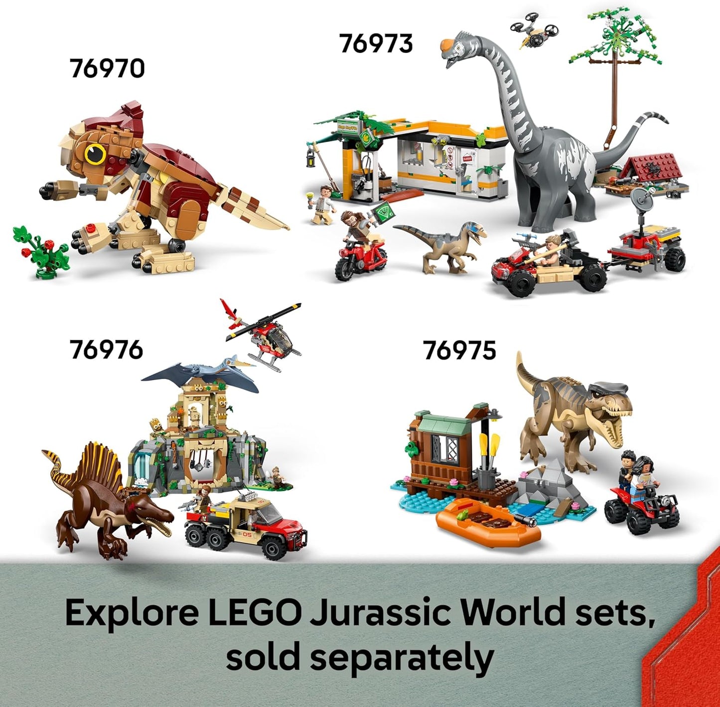 LEGO Jurassic World Raptor Off-Road Escape Dinossauro Brinquedo - inclui 2 figuras de dinossauro, carro off-road e 2 minifiguras - Presente para meninos e meninas a partir de 6 anos e fãs do filme Rebirth - 76972