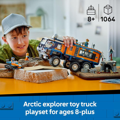 LEGO City Arctic Explorer Science Lab Truck Toy - Veículo de exploração com direção e suspensão - inclui uma scooter de neve, 5 minifiguras e 3 figuras de animais lobo - Presente para meninos a partir de 8 anos - 60471
