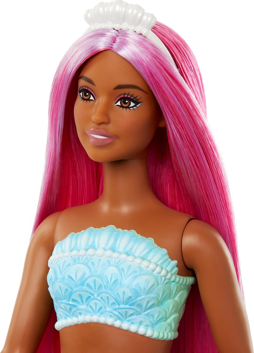 Barbie Bonecas de sereia com cabelo de fantasia e acessórios de faixa de cabeça, brinquedos de sereia com corpete inspirado em conchas e caudas coloridas, HR03