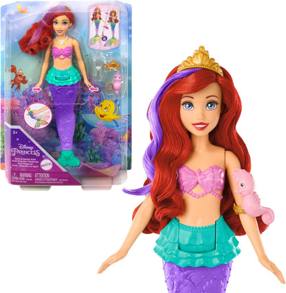 Mattel Boneca Disney Princess Ariel Sereia Nadadora | Boneca articulada com cabelo e cauda que mudam de cor, movimentos de natação e brincadeira com água inspirados no filme "A Pequena Sereia" da Disney, HPD43