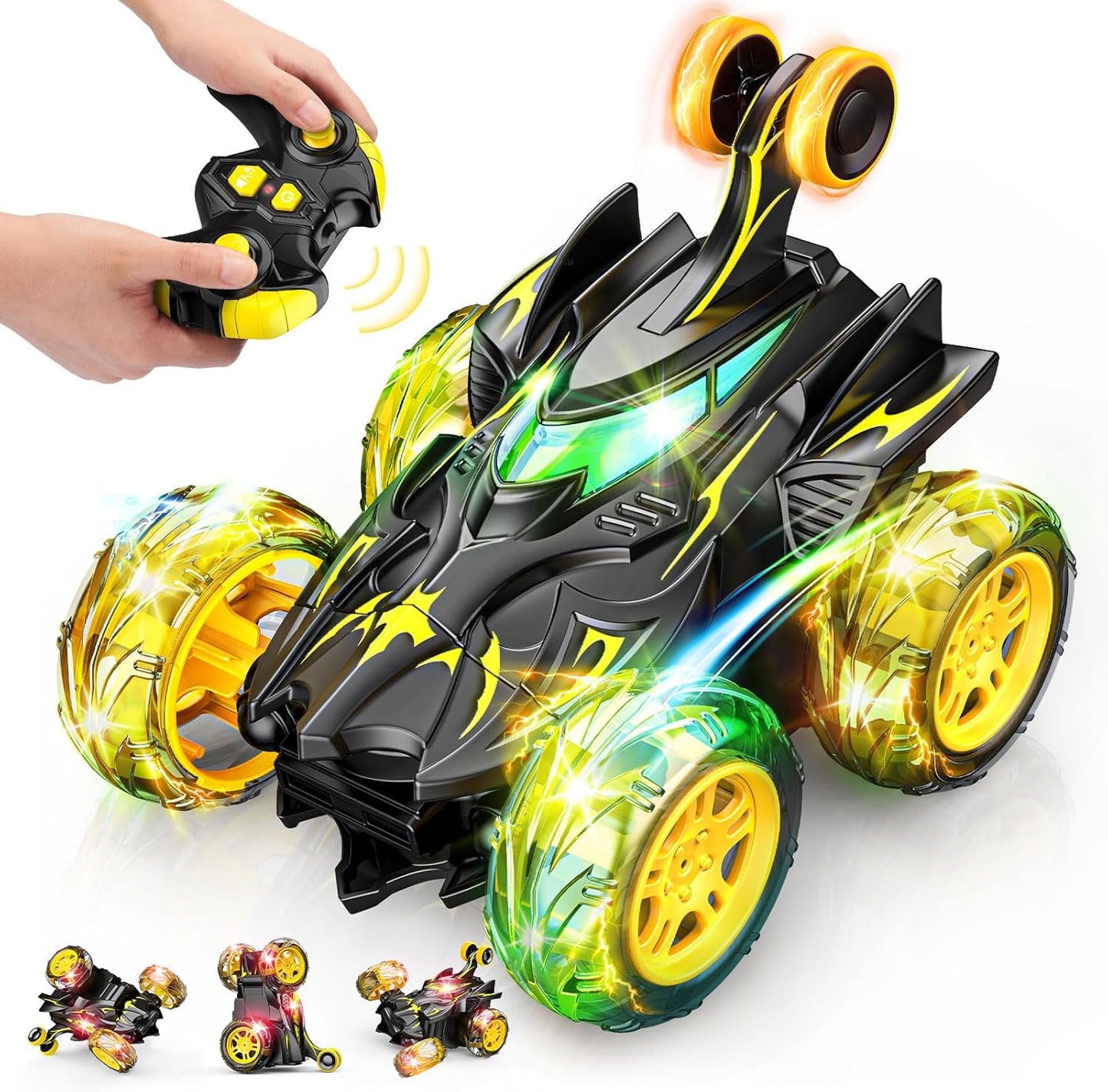 Braxel Carros de controle remoto com giro de 360°, BatToy Man, brinquedos infantis para meninos de 3 a 9 anos, carro de controle remoto com LED para meninos de 3 a 11 anos, presente antecipado.