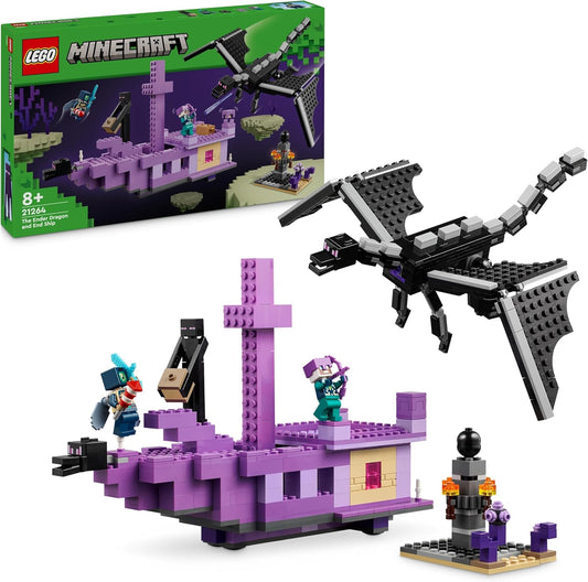 LEGO Minecraft The Ender Dragon e End Ship, brinquedo para meninos e meninas de 8 anos ou mais, apresenta uma figura de Enderman, conjunto de construção de videogame para jogo independente