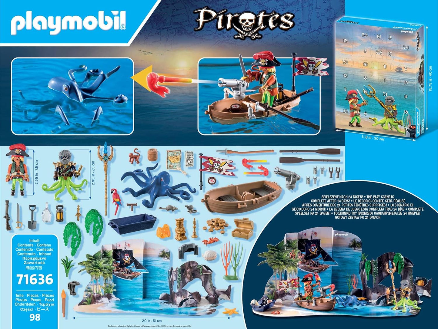 Playmobil 71636 Calendário do Advento: Piratas, Contagem regressiva para o Natal, inclui 24 portas para abrir todos os dias de dezembro, brinquedo de Natal para crianças a partir de 4 anos