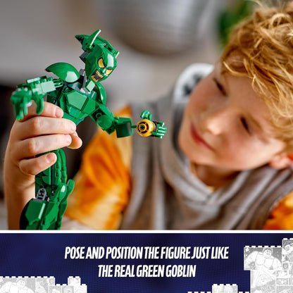 LEGO Marvel's Figura de construcción del Duende Verde, juguete de construcción de supervillano articulado para niños, niños y niñas a partir de 8 años, con planeador y bombas de calabaza, idea de regalo de superhéroe 76284