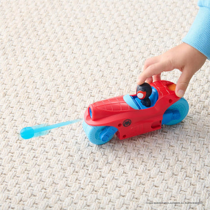 Homem-Aranha e seus amigos incríveis - Marvel Spidey Team Split Racer - Veículo três em um de 21,5 cm com dardos de teia, efeitos sonoros e frases.