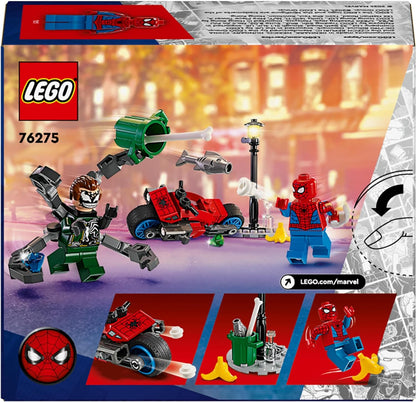 Persecución en motocicleta LEGO Marvel: Spider-Man vs. Doc Ock, juguete de construcción de motocicletas para niños, niños y niñas a partir de 6 años con Stud Blasters, Web Shooters y 2 minifiguras incl. Araña, regalos de superhéroe 76275