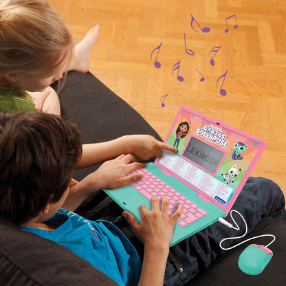 LEXIBOOK, Casa de Bonecas da Gabby, Computador educativo bilíngue INGLÊS/FRANCÊS, Brinquedo para crianças com 124 atividades e jogos de linguagem, escrita, matemática, lógica e música, Rosa/Azul, JC598GDHi1