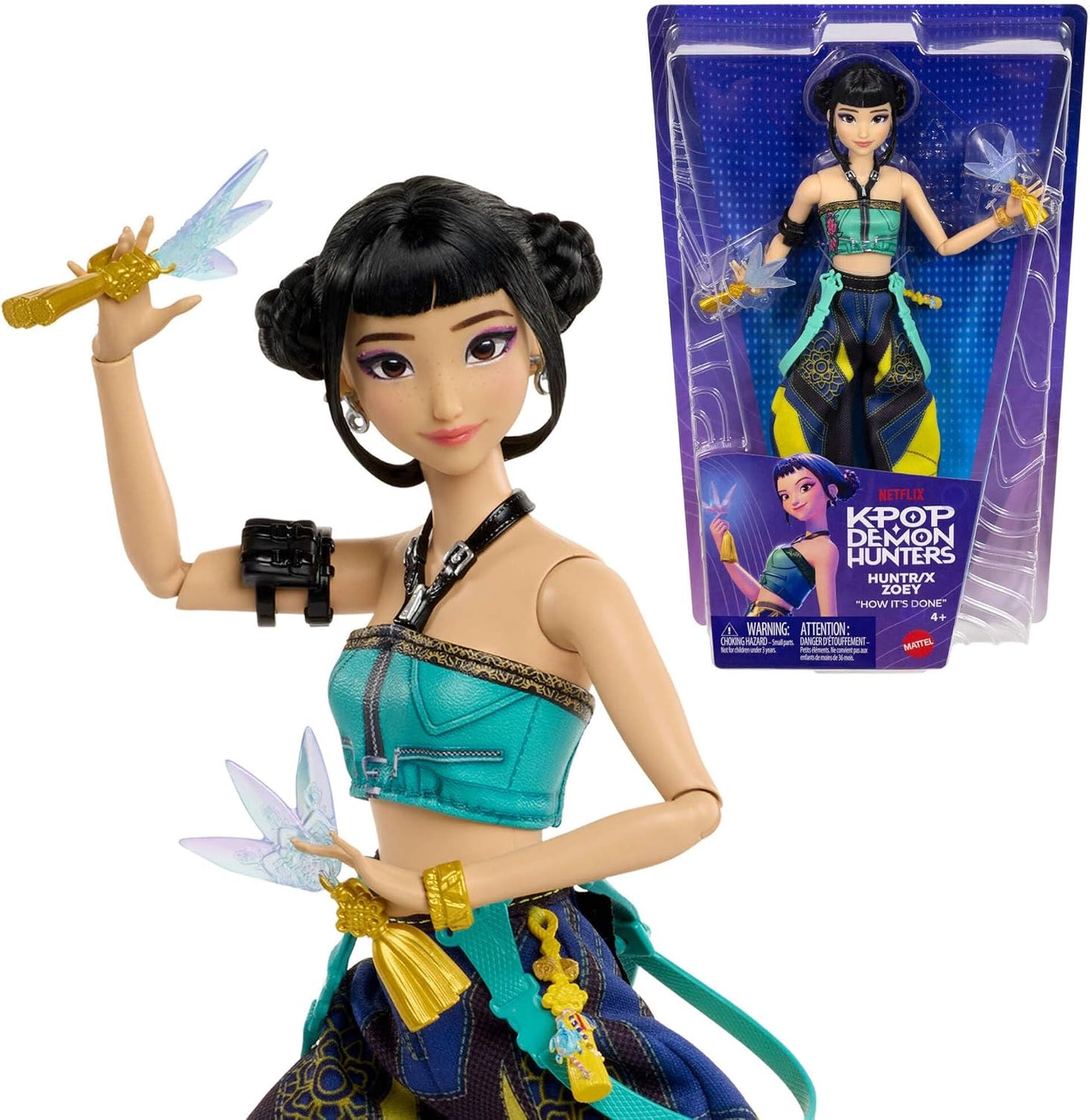 Mattel Boneca Fashion KPop Demon Hunters HUNTR/X Zoey | Com o visual da performance "How It’s Done" e acessório Spirit Blades, inspirada no filme, JRN37