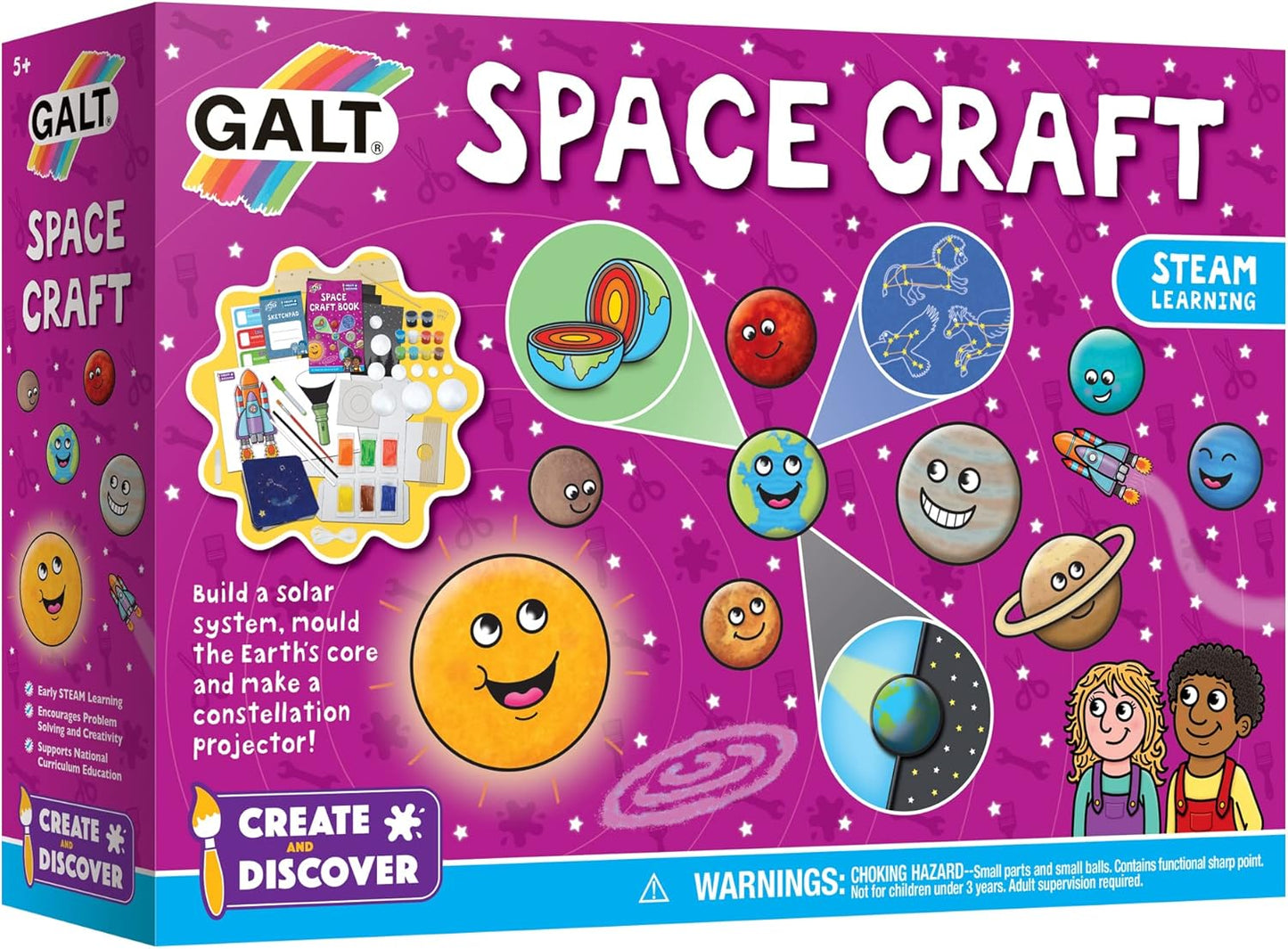 Galt Space Craft - Kit de artes e trabalhos manuais para crianças com 7 atividades espaciais divertidas e guia - Conjunto de atividades de ciências e artesanato para crianças - Presentes para meninos e meninas - Aprenda sobre planetas.