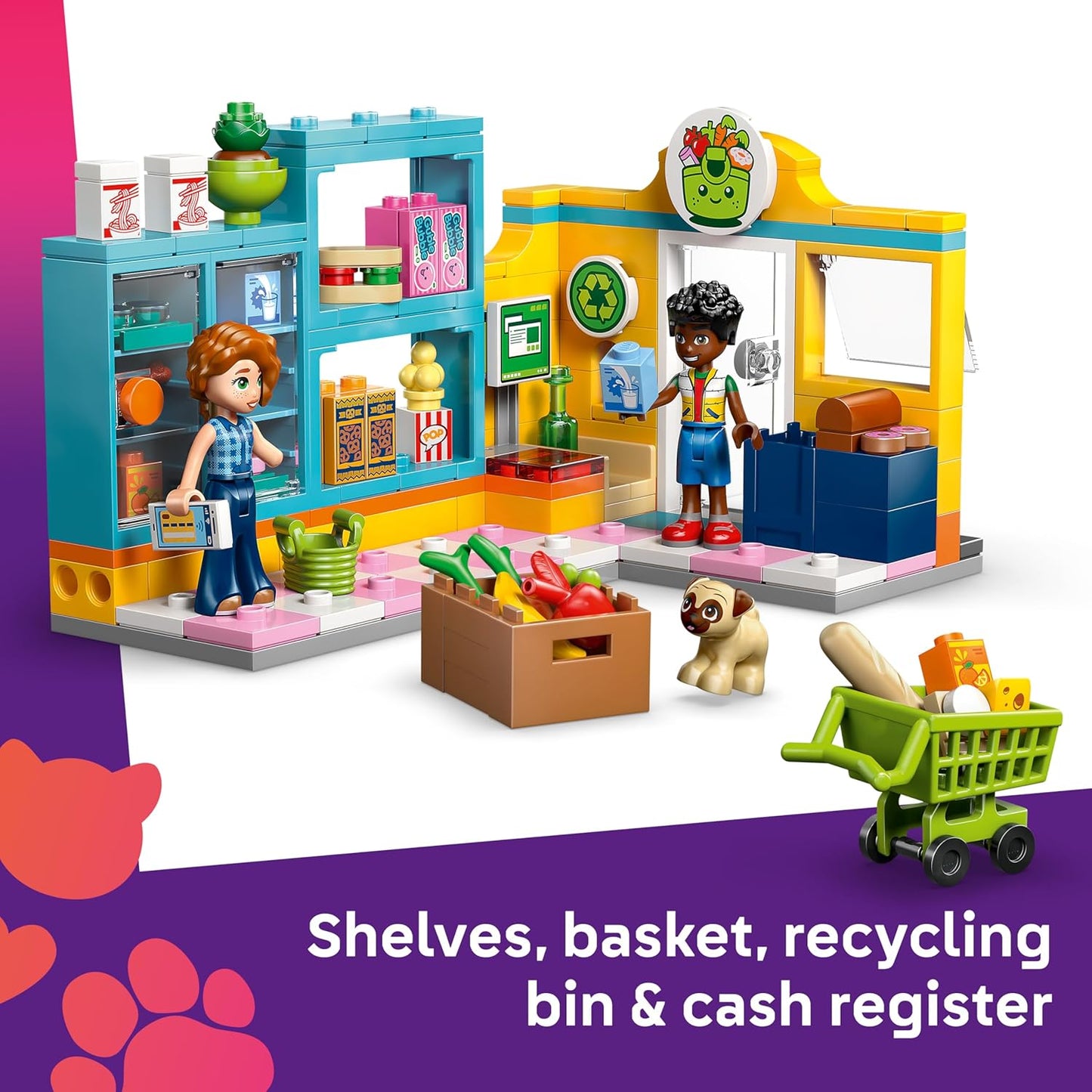 LEGO Friends Mini Supermercado de Heartlake City - Loja de Brinquedos com 2 Mini Bonecas, Figura de Cachorro de Estimação, Caixa Registradora e Acessórios de Comida de Brinquedo - Presente de Aniversário para Meninas a partir de 5 Anos - 42680