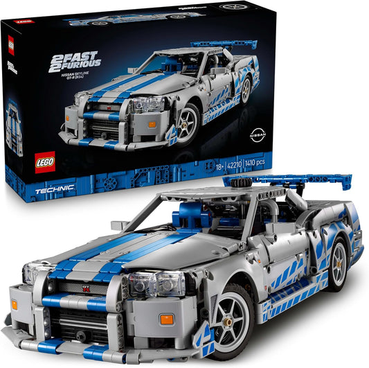 LEGO Kit de modelo de carro Technic 2 Velozes e Furiosos Nissan Skyline GT-R (R34) para adultos - inclui função de drift, direção, suspensão e motor de 6 cilindros - Presente colecionável para fãs - 42210