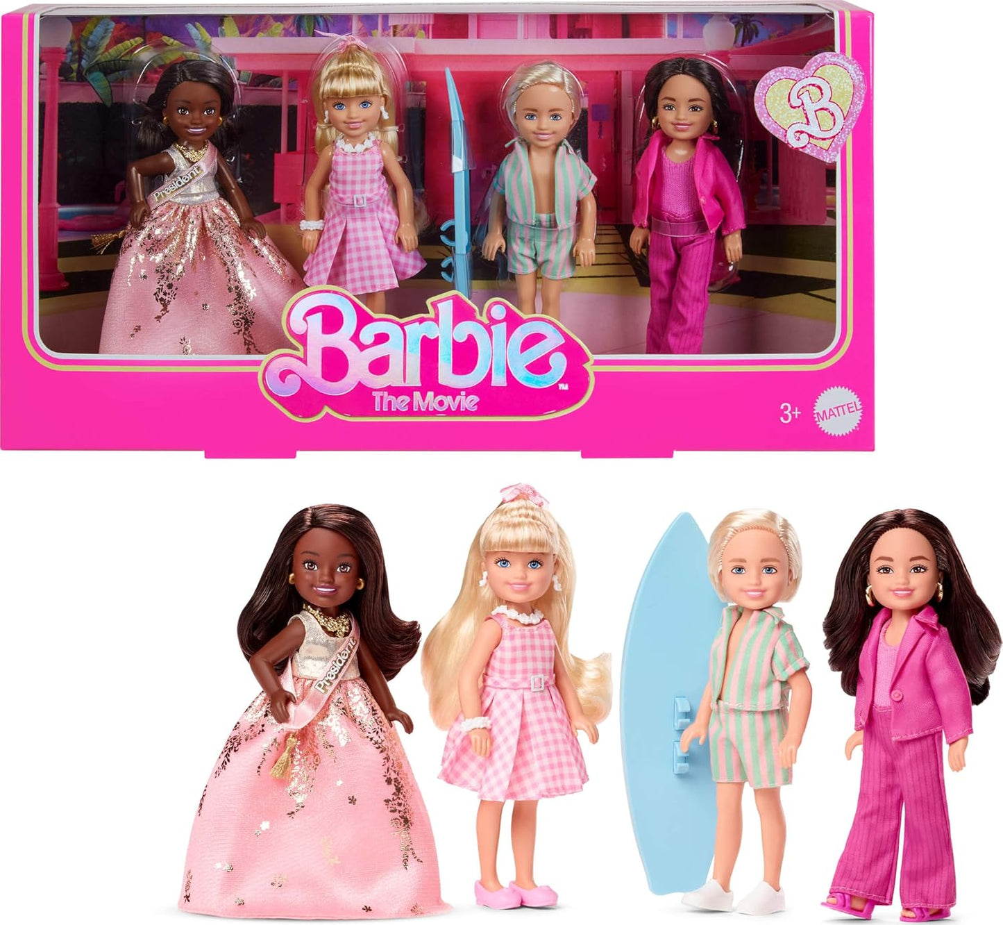 Barbie O Filme Chelsea - Conjunto Colecionável com 4 Bonecas, Incluindo Ken, Presidente e Gloria com Roupas Removíveis, JBH77