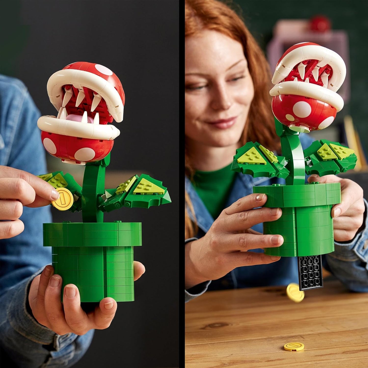 LEGO  71426 Conjunto de plantas Super Mario Piranha, figura de personagem posável com tubo e 2 elementos de moeda, kit de modelo para adultos construirem, ideia de decoração de quarto, presente para homens, mulheres e adolescentes