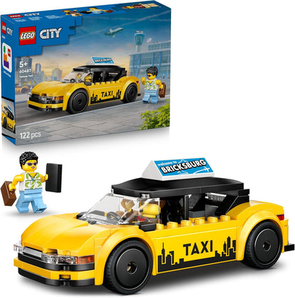 LEGO City Táxi Amarelo de Brinquedo - Kit de Modelo de Carro Elétrico com 2 Minifiguras e Teto Removível - Conjunto para Desenvolvimento da Coordenação Motora Fina - Pequena Ideia de Presente de Aniversário para Meninos a partir de 5 Anos - 60487