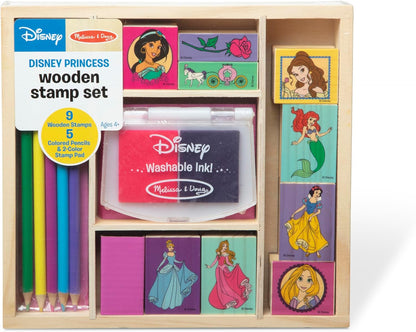 Melissa &amp; Doug Juego de sellos de madera de princesas Disney