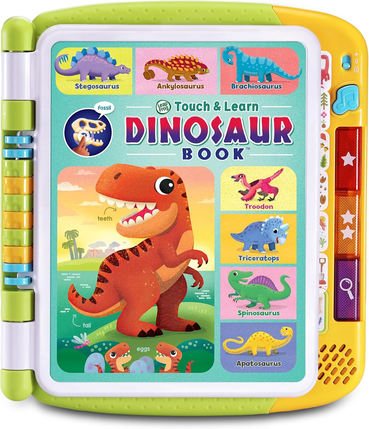 LeapFrog Touch & Learn Dinosaur Book, livro educacional e interativo, mais de 500 pontos de contato, períodos Triássico, Jurássico e Cretáceo, música e frases, brinquedo infantil para idades de 3, 4, 5 anos ou mais