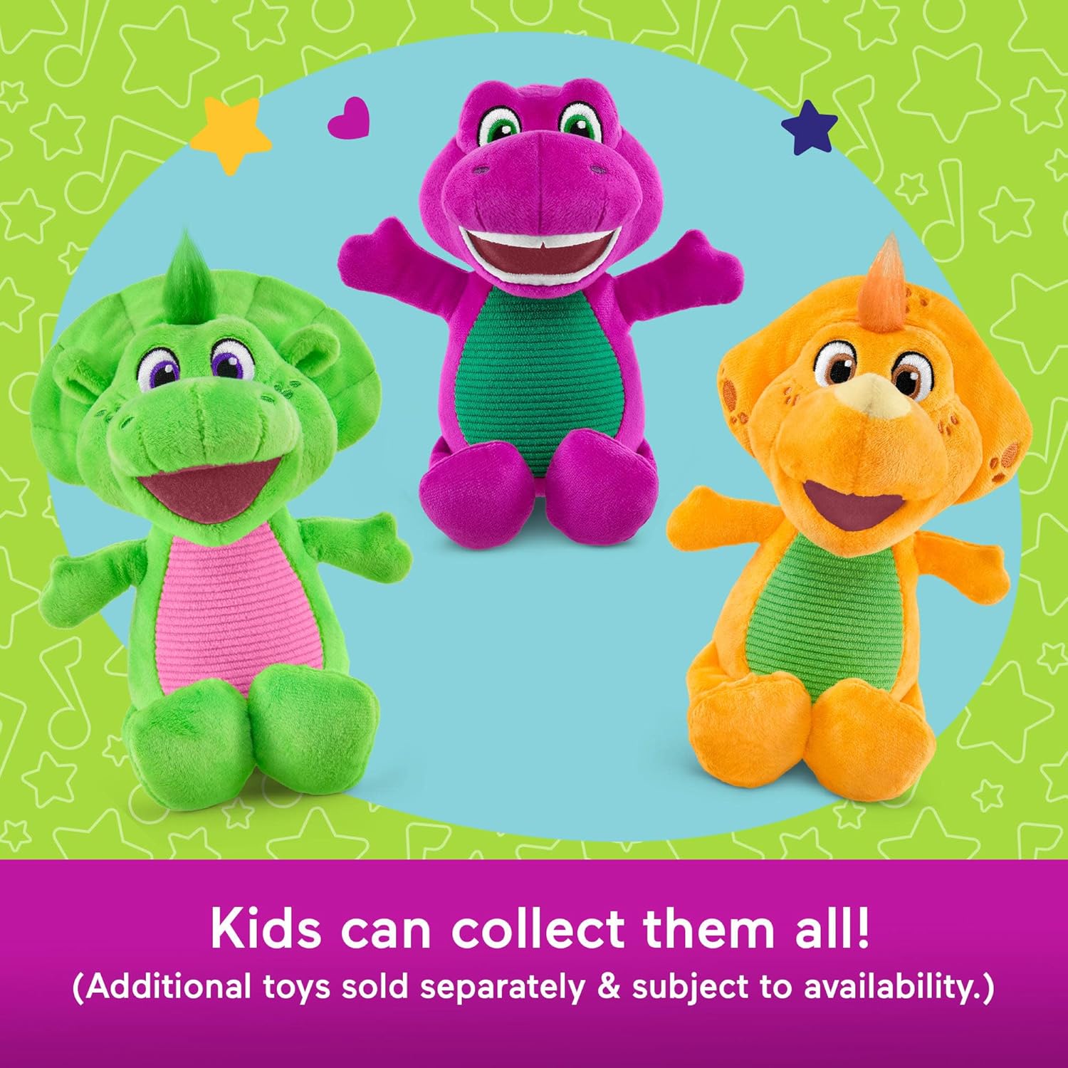 Fisher-Price Brinquedo de pelúcia do Barney, personagem dinossauro, da