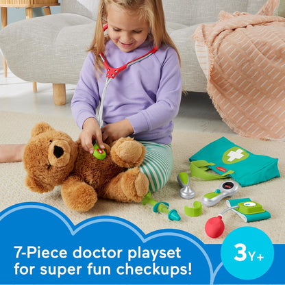 Kit Médico de Brinquedo Fisher-Price para Crianças em Idade Pré-Escolar, 7 Peças, Bolsa de Médico, Brinquedo para Vestir, para Crianças a partir de 3 Anos, HYH26