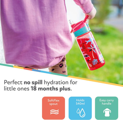 Nuby Garrafa de água Super Quench - Copo com canudinho antiderramamento para crianças pequenas | 540 ml/19 oz | Alça de transporte | Fluxo livre | Pode ser lavado na máquina de lavar louça e esterilizado | Copo adequado para crianças de 18 meses ou mais