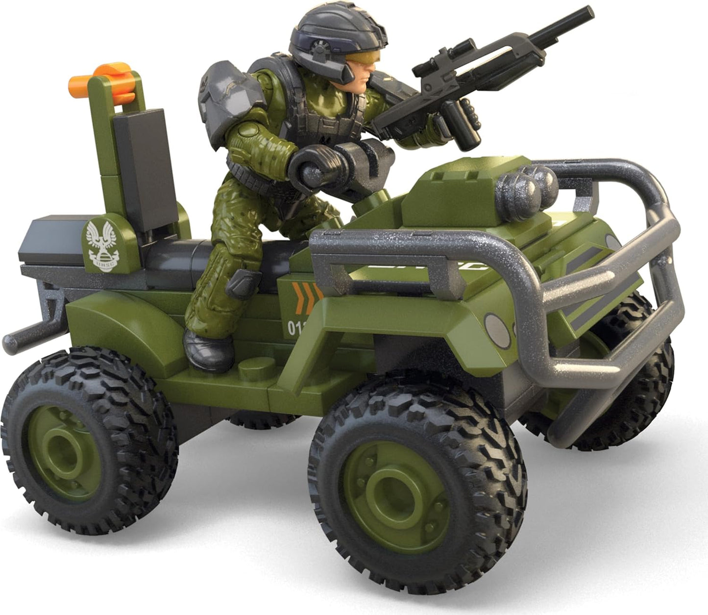 Mega Conjunto de brinquedos de construção Halo The Series ATV, veículo FLEETCOM Mongoose com 79 peças, 1 figura de articulação articulável, verde, crianças ou adultos