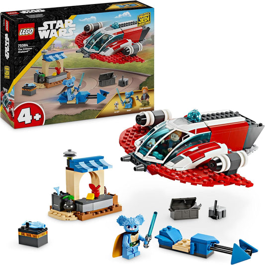 LEGO 75384 Star Wars The Crimson Firehawk, conjunto inicial de Young Jedi Adventures, nave estelar de brinquedo montável para crianças, meninos e meninas de mais de 4 anos com veículo Speeder Bike e 3 personagens, ideia de presente