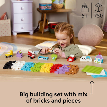 LEGO Classic Caixa Criativa de Construção e Brincadeira - Conjunto de Peças Coloridas - Construa uma Casa, um Caminhão de Bombeiros, um Teclado de Piano, Nuvens e um Arco-Íris - Kit de Artes e Ofícios para Meninos e Meninas a partir de 5 Anos - 11044