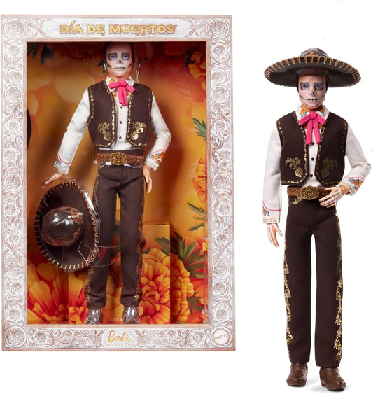 Barbie Boneco Ken Signature, Colecionável Dia dos Mortos 2025 com Camisa Creme, Colete e Calça Pretos, Sombrero e Pintura Facial de Calavera, JBJ06