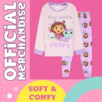 Gabby's Dollhouse, Conjunto de pijama infantil 2 peças, pijama comprido, roupa de dormir macia.