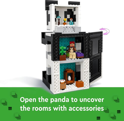 LEGO Conjunto Minecraft The Panda Haven, casa de brinquedos móvel com figuras de animais de pandas bebês, brinquedos para crianças, meninos e meninas de mais de 8 anos