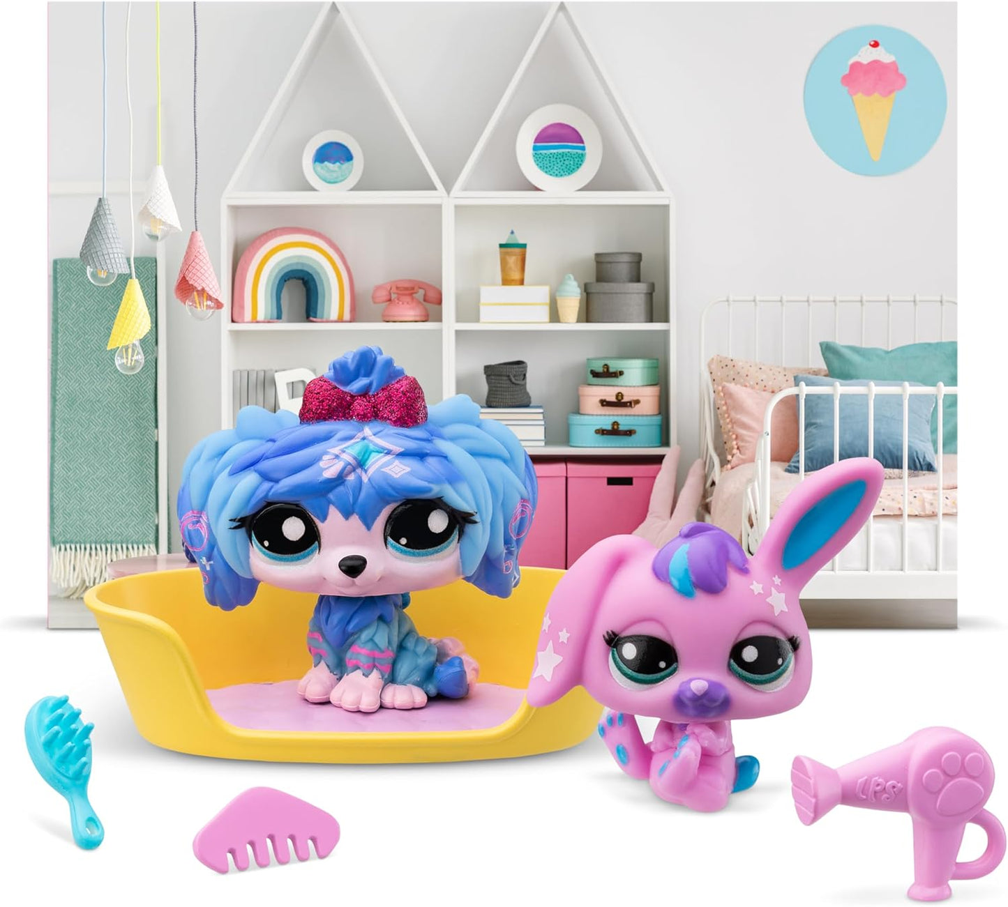 Littlest Pet Shop Petfluencer Super Salão | O conjunto Petfluencer contém 2 mini brinquedos LPS, 4 acessórios, 1 cenário, 1 cartão colecionável e 1 código virtual | Brinquedos colecionáveis para meninas e meninos