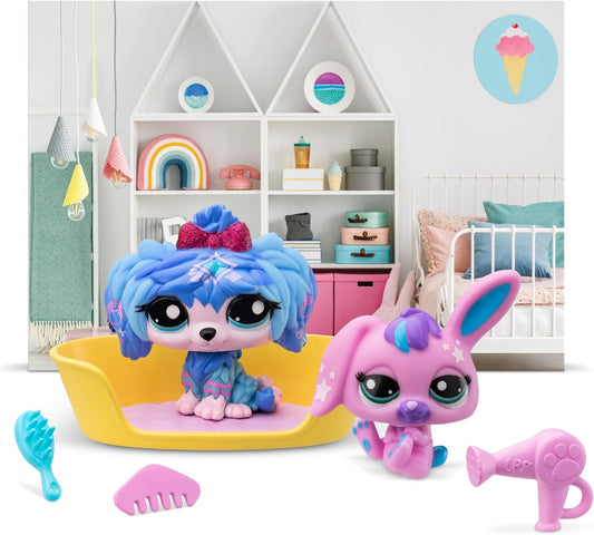Littlest Pet Shop Petfluencer Super Salão | O conjunto Petfluencer contém 2 mini brinquedos LPS, 4 acessórios, 1 cenário, 1 cartão colecionável e 1 código virtual | Brinquedos colecionáveis para meninas e meninos