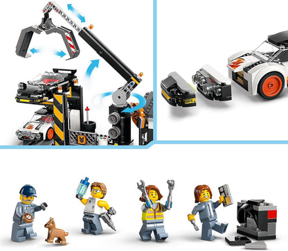 LEGO City Scrapyard com carros - Brinquedo de construção com triturador, guindaste, 2 brinquedos para carros, 4 minifiguras de trabalhadores e um prédio de escritórios - Presentes de aniversário para meninos e meninas com mais de 8 anos