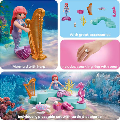 Playmobil | Fantasia e Magia | Sereia com Presente | Conjunto de Casamento Subaquático com Harpa, Anel e Criaturas Marinhas | Para Crianças a partir de 4 Anos | 72107