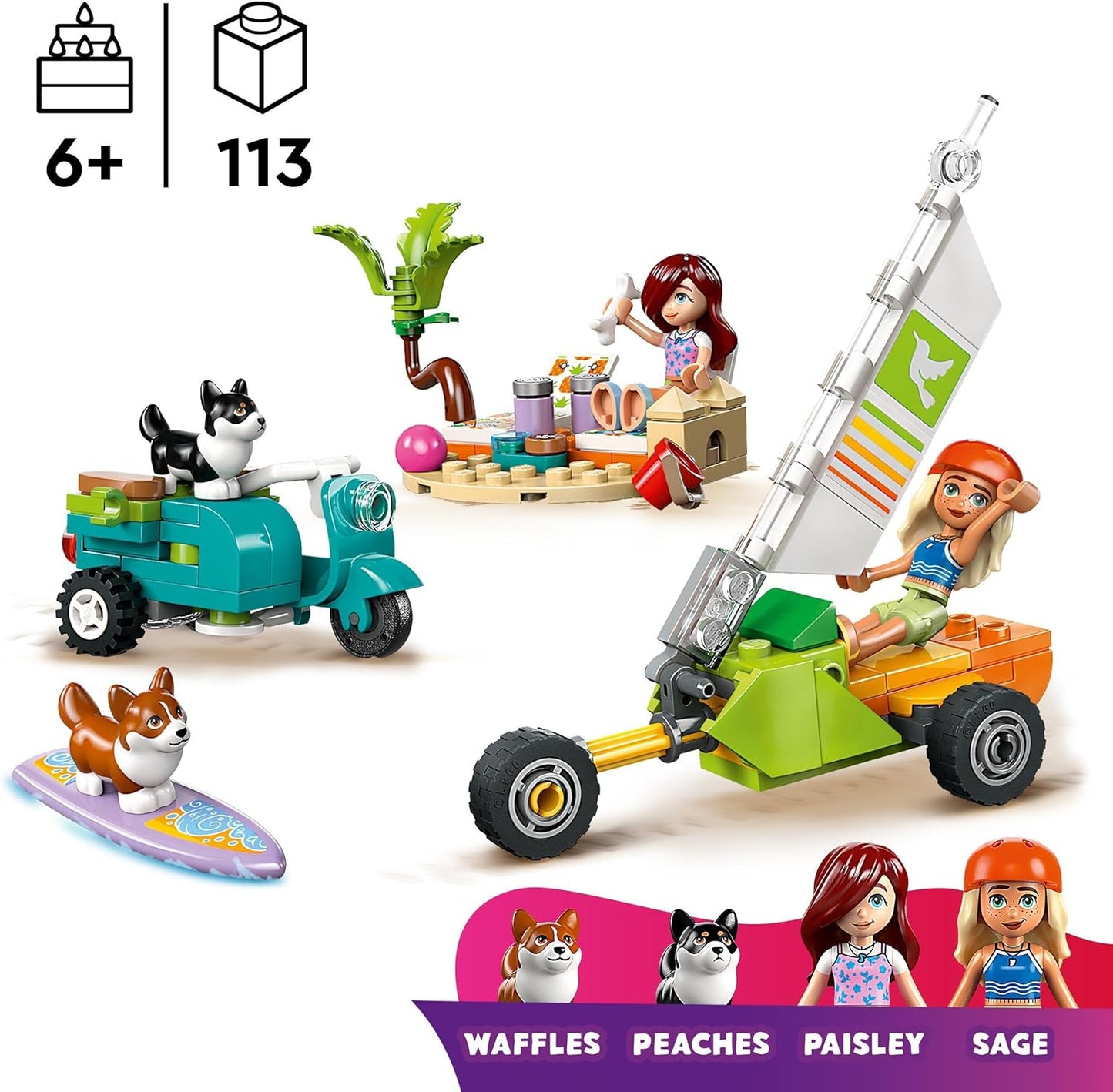 LEGO Friends Surfing Dogs and Adventure Set, Building Toy for 6 Plus Year Old Girls, with 2 Mini Doll Characters and 2 Pet Corgi Animal Figures