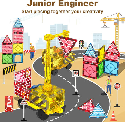 Conjunto de Estradas com Peças Magnéticas e Guindaste Magnético Extensível para Crianças - Brinquedo Educativo STEM de Construção Urbana para Meninos e Meninas de 3 a 8 Anos ou Mais, Brinquedo Criativo de Construção, Ideia Ideal para Aniversário (A)