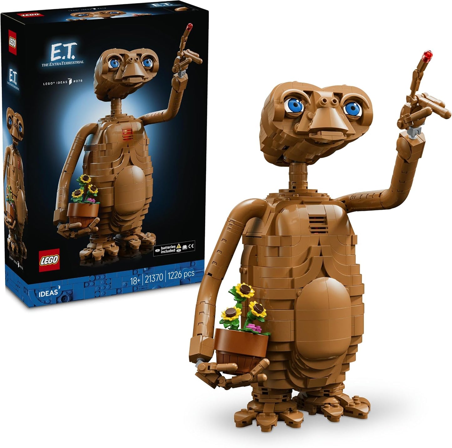 LEGO Ideas E.T. o Extraterrestre – Kit de Modelo para Adultos, inclui Figura do Alienígena, Flores Artificiais em Vaso e Peça Luminosa – Presente Nostálgico para Fãs de Filmes de Ficção Científica – 21370
